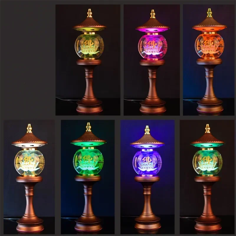Buddha Heart Sutra LED Light Household Crystal Lotus Light Feng Shui Buddhist Decorative Accessories Power Plug Safety