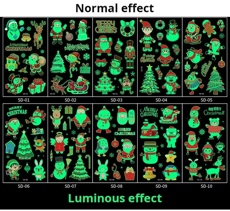 10Pcs Luminous Tattoos Christmas Tattoo Stickers Cartoon Waterproof Party Activities Festival Party Temporary Stickers