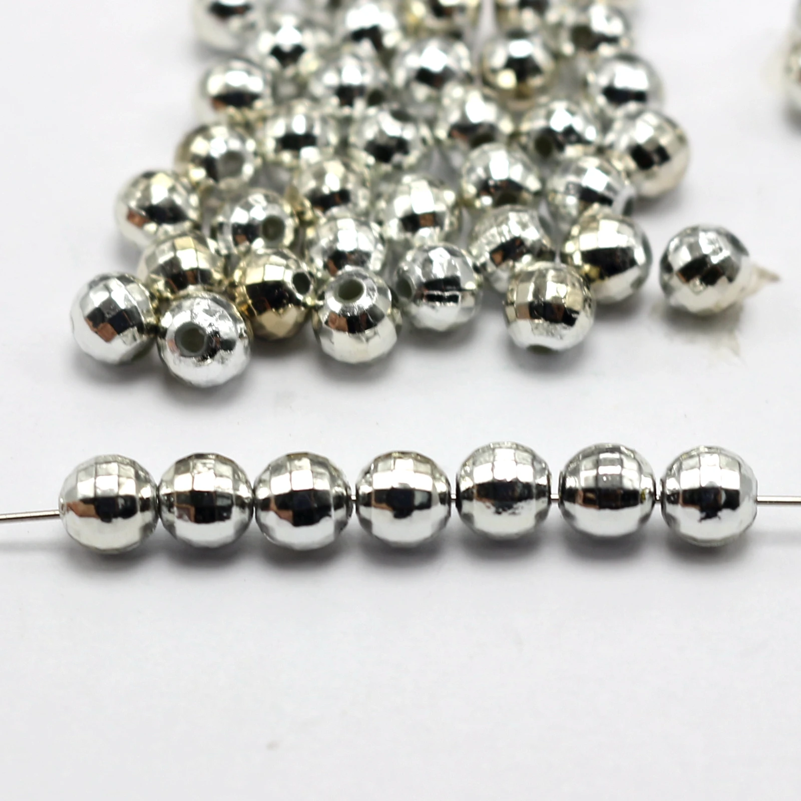 

Craft DIY Metallic Silver Colour Tone Faceted Round Plastic Spacer Beads 6mm 8mm Disco Ball