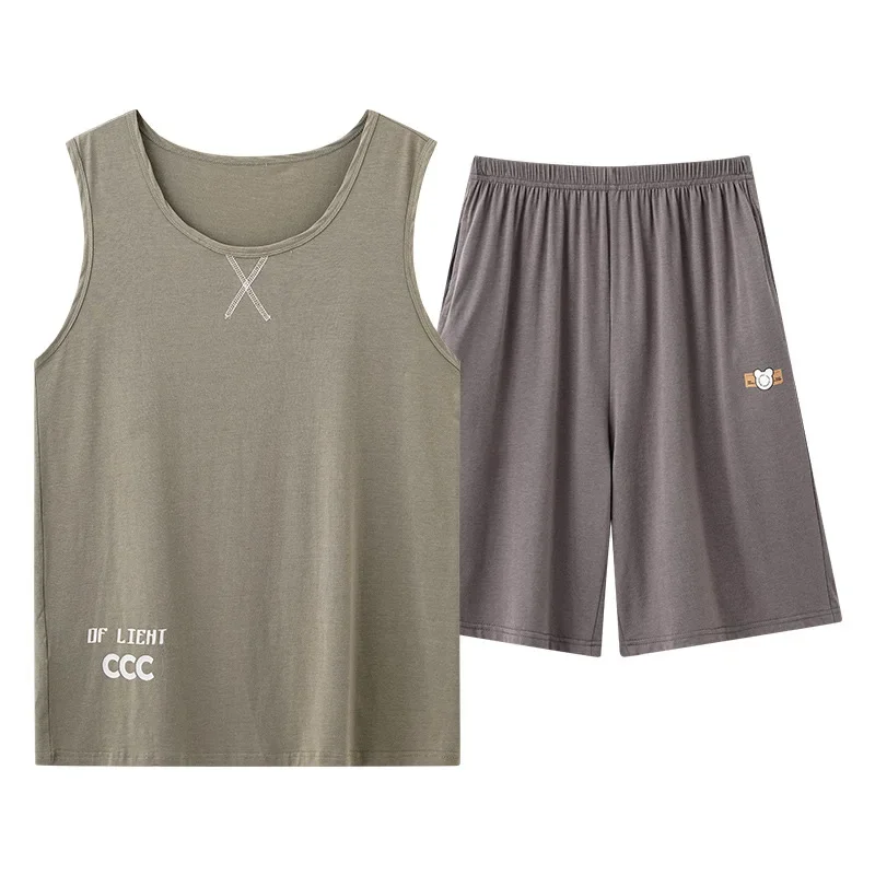 Summer Men Pajamas Modal Cotton Shorts Casual Cotton Silk Male Outerwear Sleepwear Homewear Suit