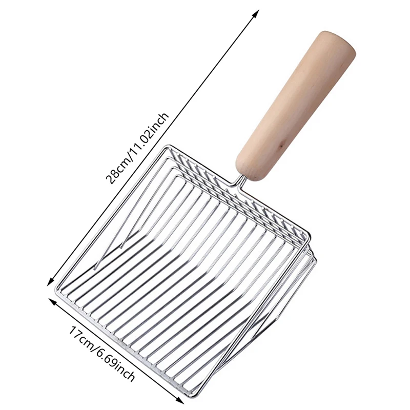 Cat Litter Shovel Extra Large Stainless Cat Litter Scoop Set 17cm Metal Wooden Handle Color