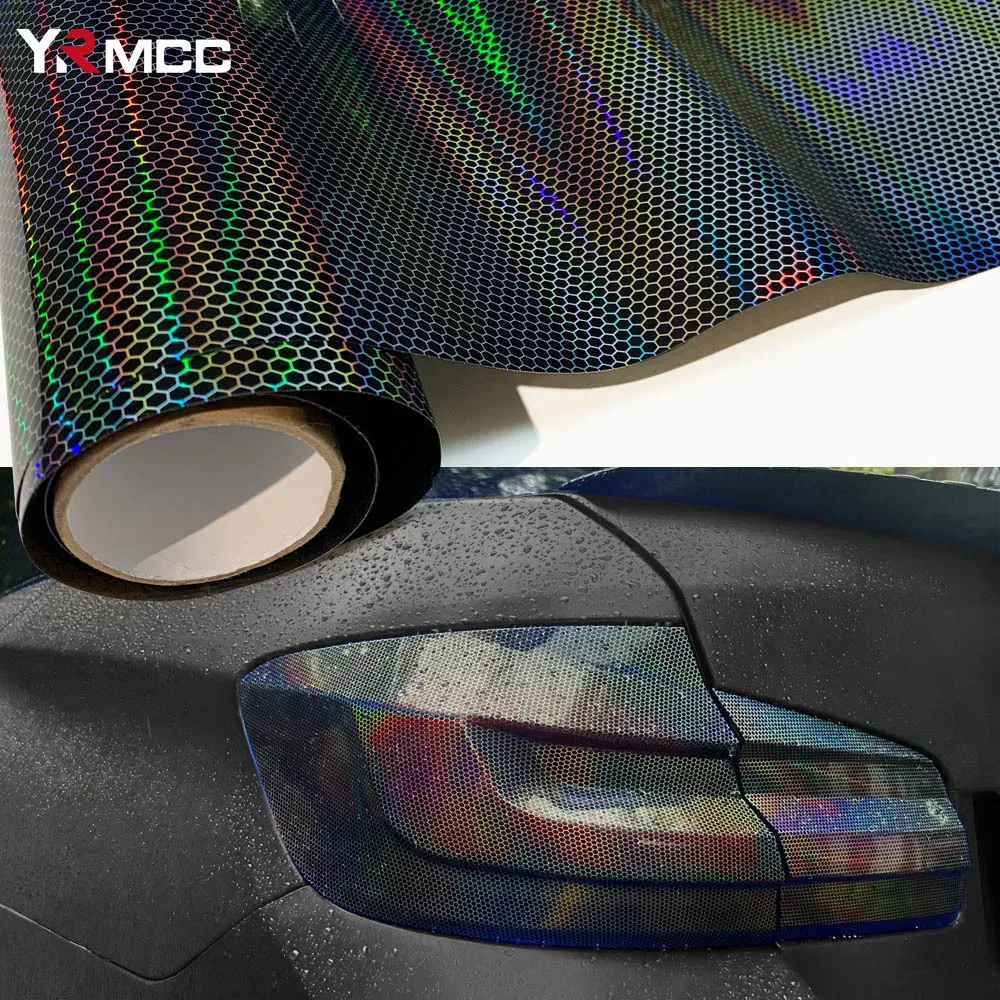 Car Laser Honeycomb Headlights Taillight Lamp Vinyl Wrap Automobile Headlight Tint Waterproof Film Fog Light Taillight Stickers