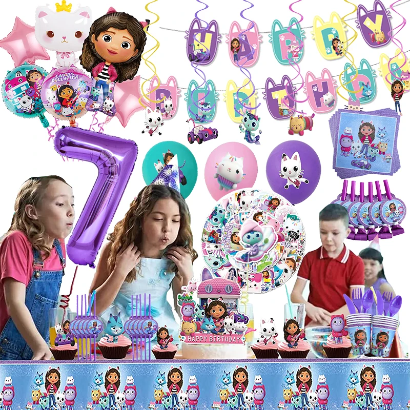 Ensemble de ballons numérotés pour la décoration de fête d'anniversaire de  fille, fournitures de fête préChristophe, ensembles de jouets pour enfants,  maison de courses de Gabby, rose, violet, 1, 2, 3, 4, 5 ans