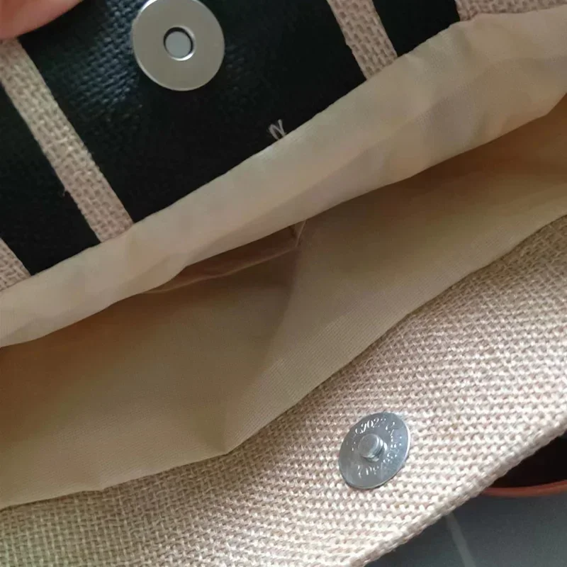 Women's Woven Crossbody Tote Bag Striped Simple Shoulder Bag Large Capacity Commuter Linen Tote Bag