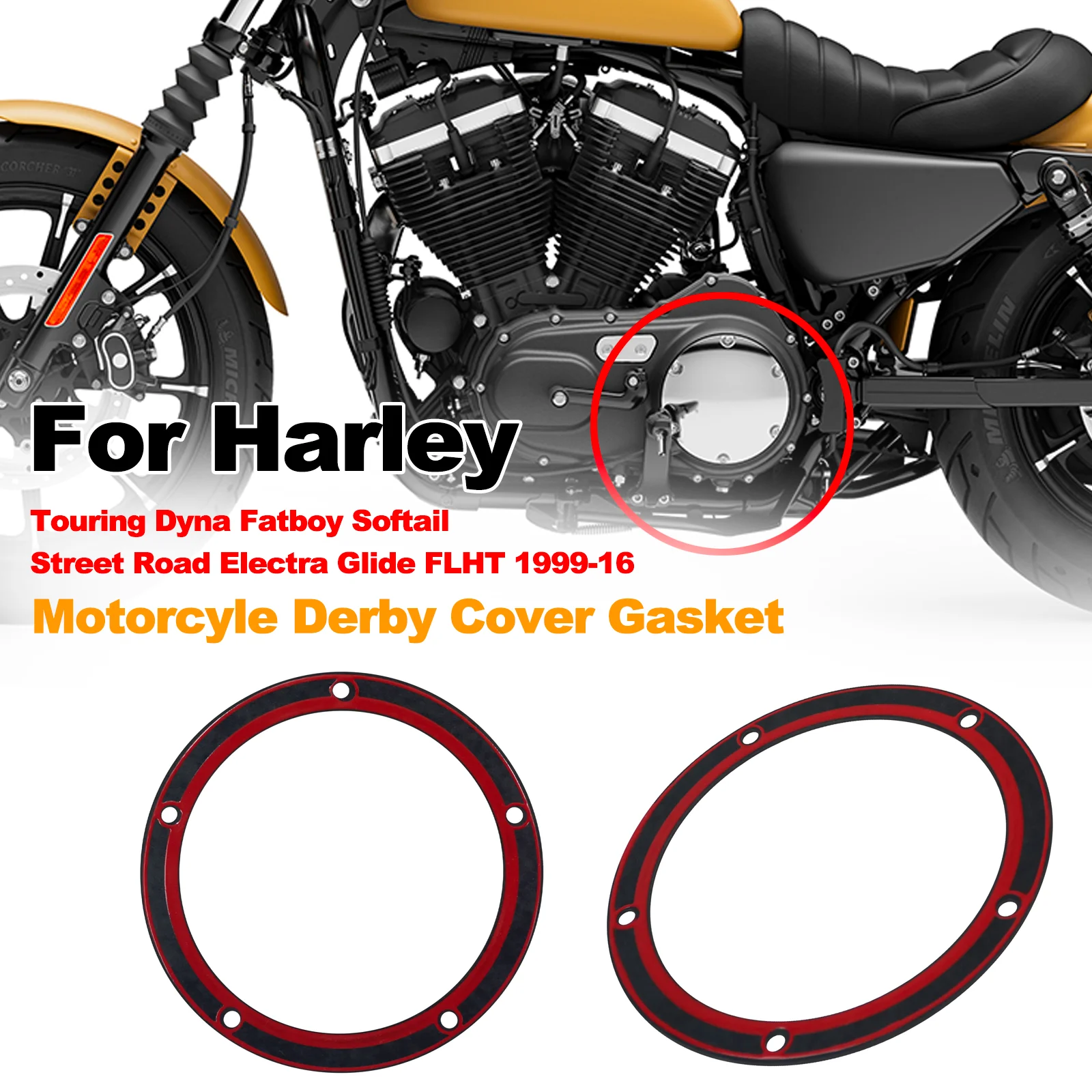 5-Pack Derby Cover Gasket 5-Hole For Harley Twin Cam Softail Touring | Orange Foam With Silicone