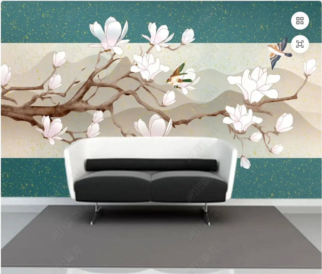 

3d photo wallpaper custom mural Modern Flower and Bird White Magnolia painting home decor wallpaper for walls 3d living room
