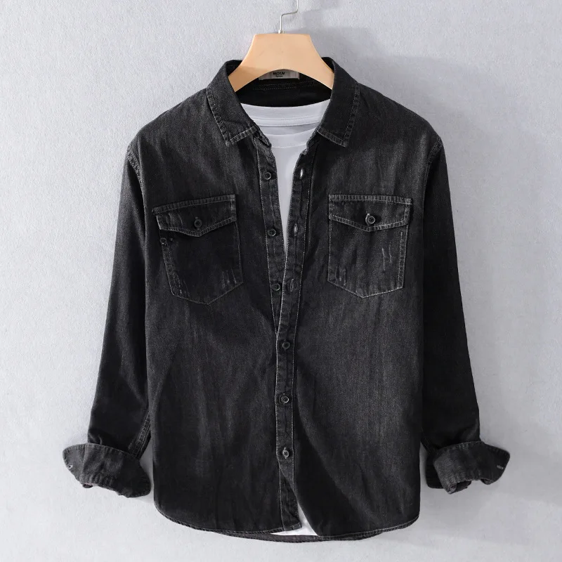 

2023 Autumn New Denim Shirt Men 100% Cotton Long Sleeve Cowboy Shirts High Quality Fashion Casual Streetwear Jeans Shirt for Men