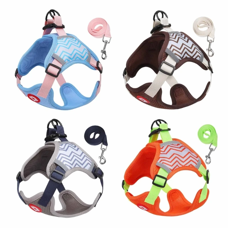 

448B Dog Vest Harness Leash Step In Dog Vest & Leash Chest Collar Dog Clothes Outdoor Walking Leash with Reflective Stripe