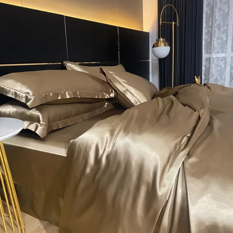 Luxury 100% Mulberry Silk Bedding Set with Duvet Cover Set Double King Queen Size Bedding Cover Kit 4pcs Bed Cover Bed Linen Set 4