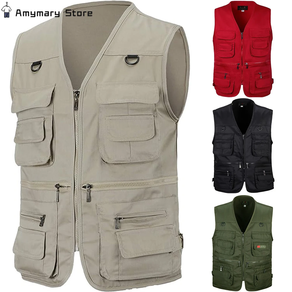 New Spring Autumn Men's Fishing Vest Outdoor Multi-pocket Sleeveless Tactical Vest Hunting Hiking Travel Casual Waistcoat Jacket