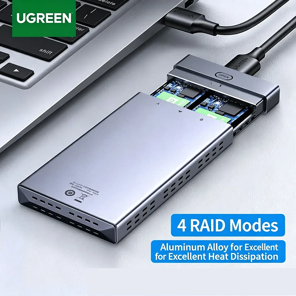 UGREEN M.2 SATA RAID 인클로저 외장 하드 드라이브 도크, SSD HDD 데이터 저장을 위한 RAID 기능 지원