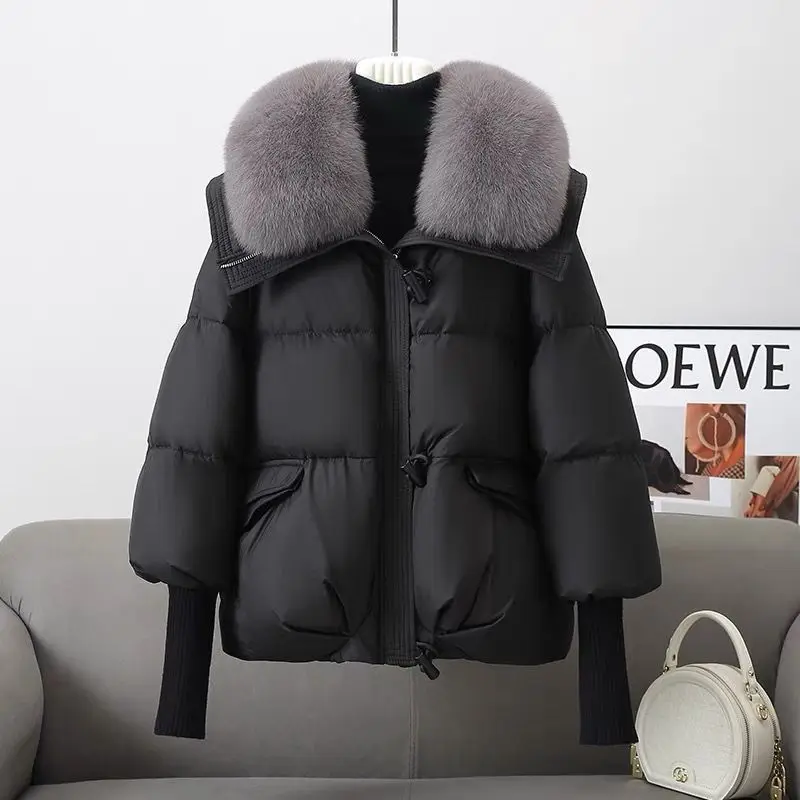 New Winter Warm Goose Down Jackets Natural Real Fox Fur Collar Puffer Jackets Women Thick Female Streetwear Coats