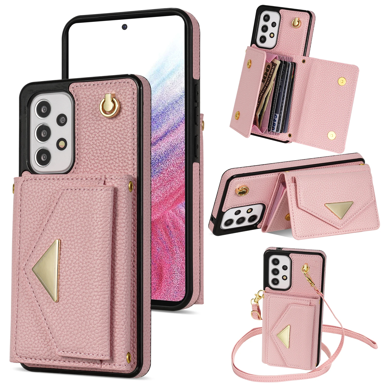 Luxurious Crossbody Leather Wallet Case with Lanyard and Card Holder
