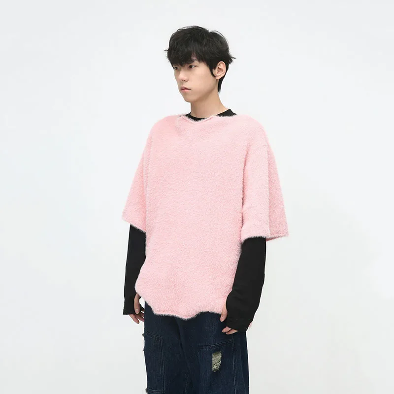 

SYUHGFA Men's Casual Sweater Irregular Collar Loose Short Sleeve Male Knitting Top 2024 Autumn Korean Knits New Fashion Tide