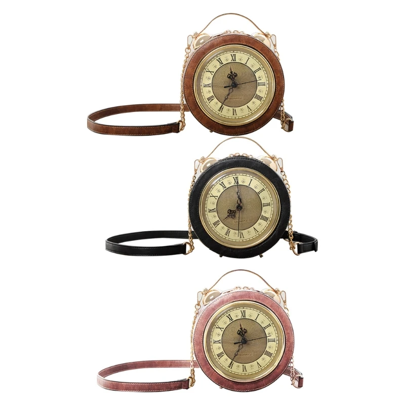 

Fashion PU Leather Women Lady Vintage Clock Round Handbag Crossbody