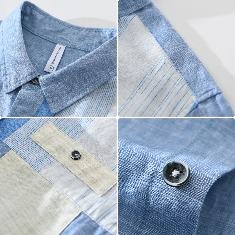 Linen Short Sleeve Shirts for Men Summer New Fashion Casual Loose Digital Printing Shirts