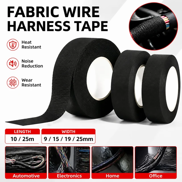 10/25 Meters Heat Resistant Flame Retardant Cloth Tape Coroplast Adhesive Wire Harness Loom Protection For Car Cable Wiring 1