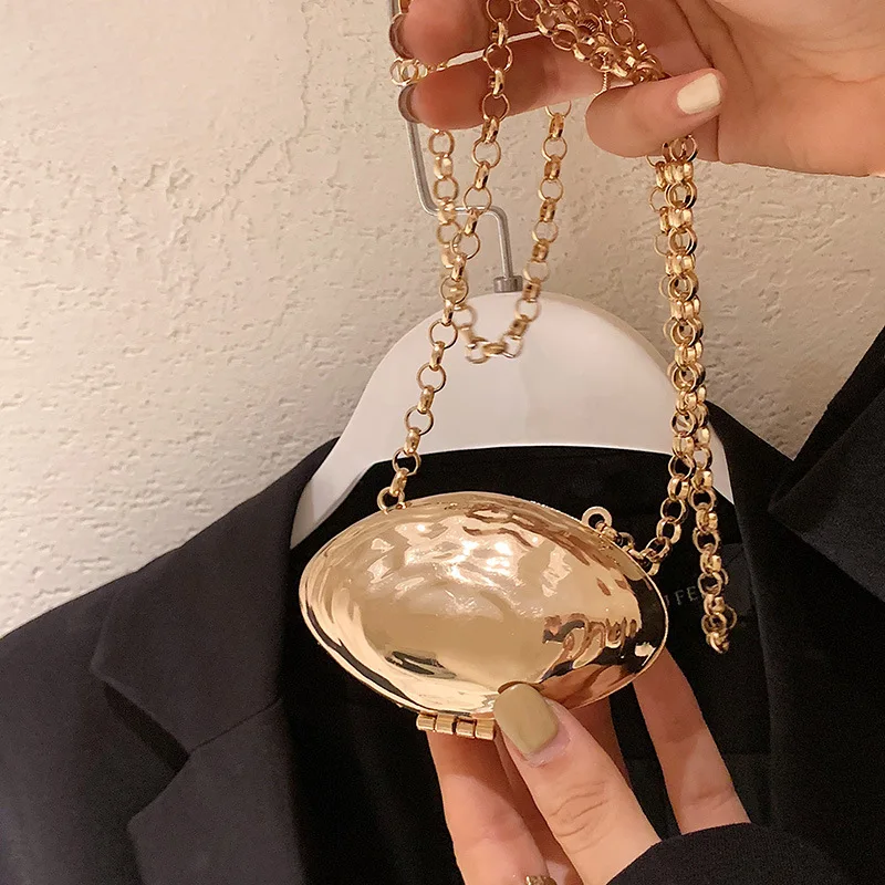 Metal Mini Shell Bag Decorative Women's Crossbody Bags Unique Design Chain Shoulder Bags