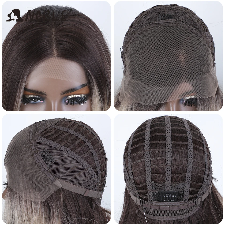 Noble Cosplay Synthetic Lace Frontal Wigs For Women 26 Inch 13x4 Long Wavy Lace Front Wig Ombre Brown Blonde Highlight Lace Wig