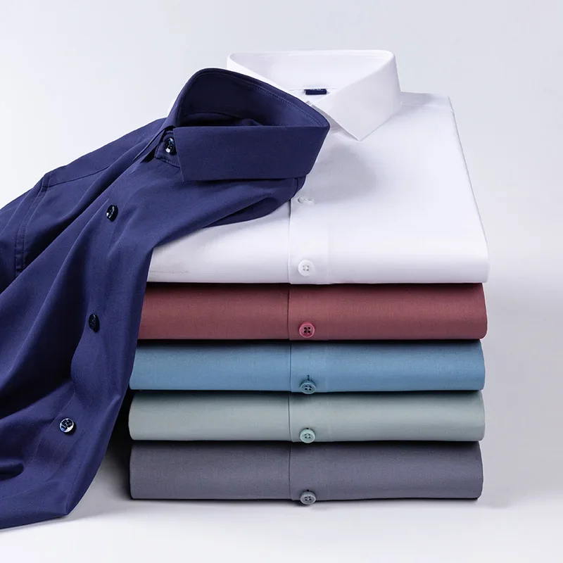 Dress Shirts Men Casual Shirts Spring Autumn Men Long Sleeve Shirts Business Casual Wrinkle Resistant Solid Color Formal Dress Slim Fit Work Social Shirt S-8XL