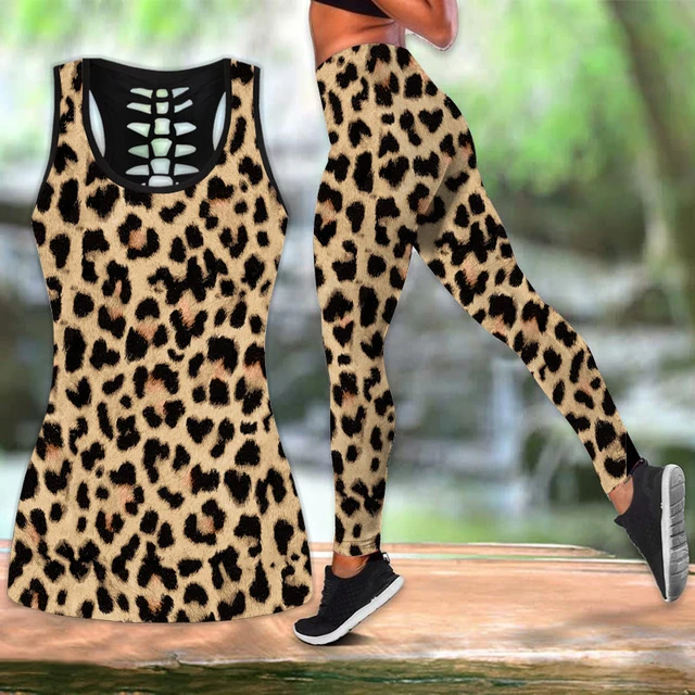 Women Hollow Tank Top and Legging 3D Leopard All Over Print Sleeveless  Shirt Summer Vest Plus Size Yoga Tank Tops Leggings - AliExpress