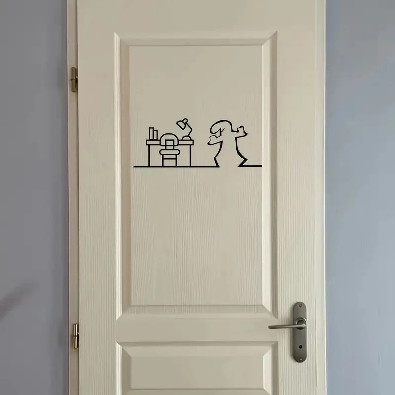 1pc Minimalist Line Art Stickers Door Sticker Bedroom, Kitchen, Bathroom Sign Cartoon Character Design Home Decoration