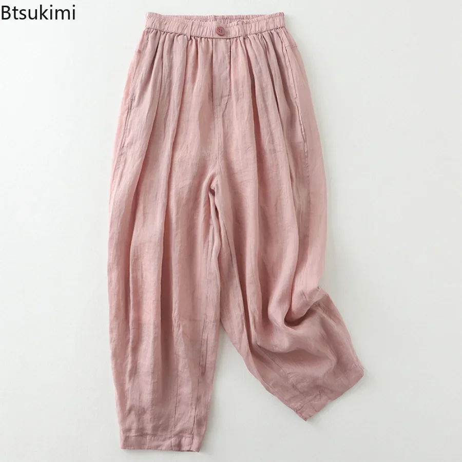 2024 Women's Casual Cotton Linen Pants Solid Loose Elastic Waist Slim Pants Trousers for Women Fashion Harlan Pants Sweatpants