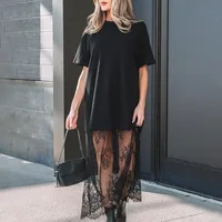 Robe décontractée grande taille été 2026, couleur unie, avec empiècements en dentelle, design original, taille ample, jupe trapèze pour tous les âges 4