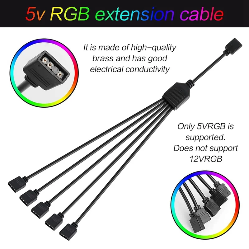 선풍기 RGB 분배기 어댑터 케이블 마더보드 익스텐션, 컴퓨터 하우징 CPU 쿨러용, 5V 3 핀 선풍기 케이블 분배기, 2 개