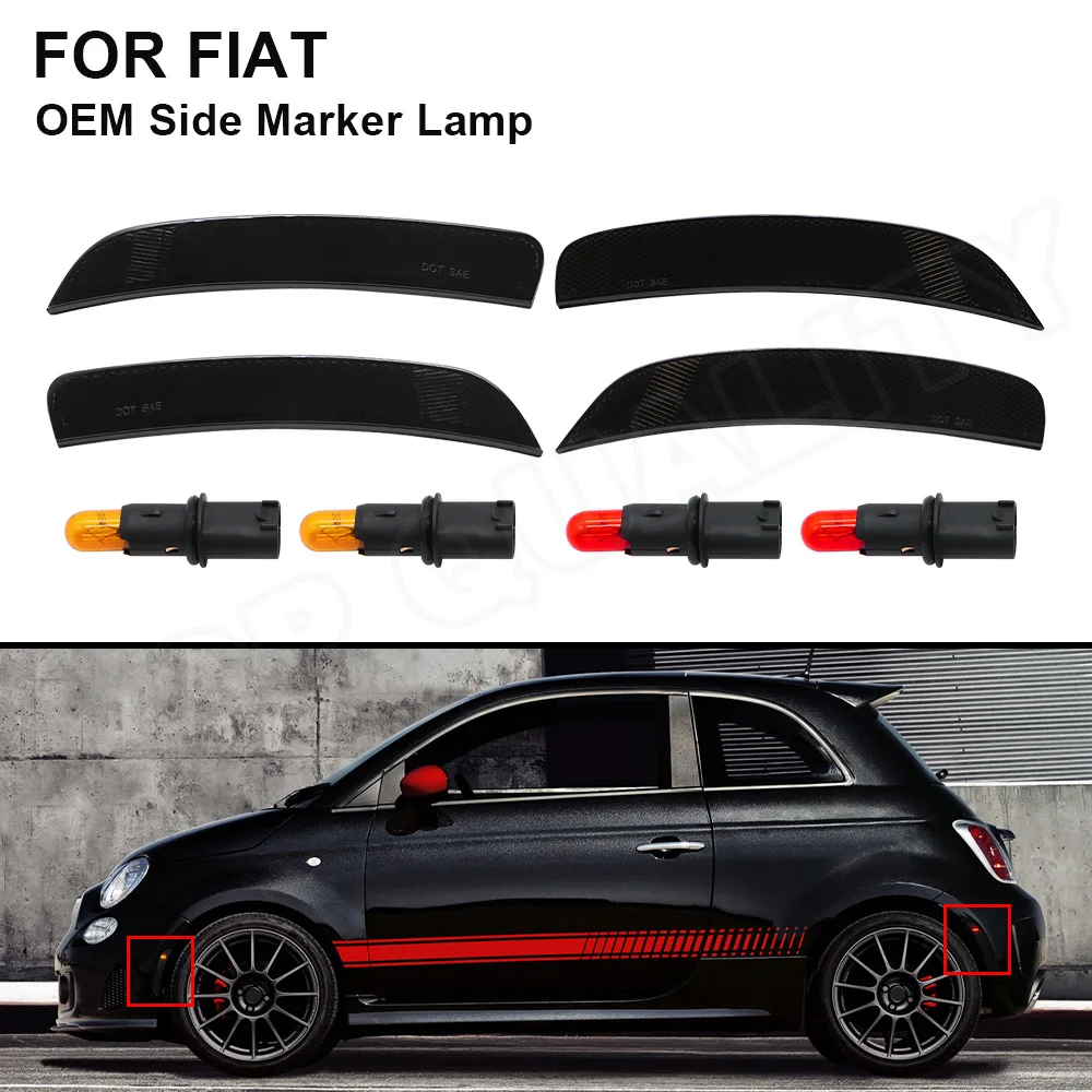 Rear Red Halogen Bulbs Turn signal Marker lights Replace OEM Bumper Sidemarker Lamps Smoked Lens Side Marker Lights for 2011-2017 Fiat 500 Sport Models Only Amber Front 