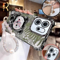 Elegant Green Leaves Plating Phone Case with Stand and Lanyard - OPPO Reno12 F (Black)