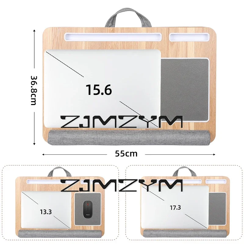 Lapdesk In Bambù Con Cuscino Regolabile Per Laptop – Supporto Ergonomico Con Poggiapolsi E Tappetino Mouse Integrato, Supporto Per Cellulare E Tablet, 55x37 Cm