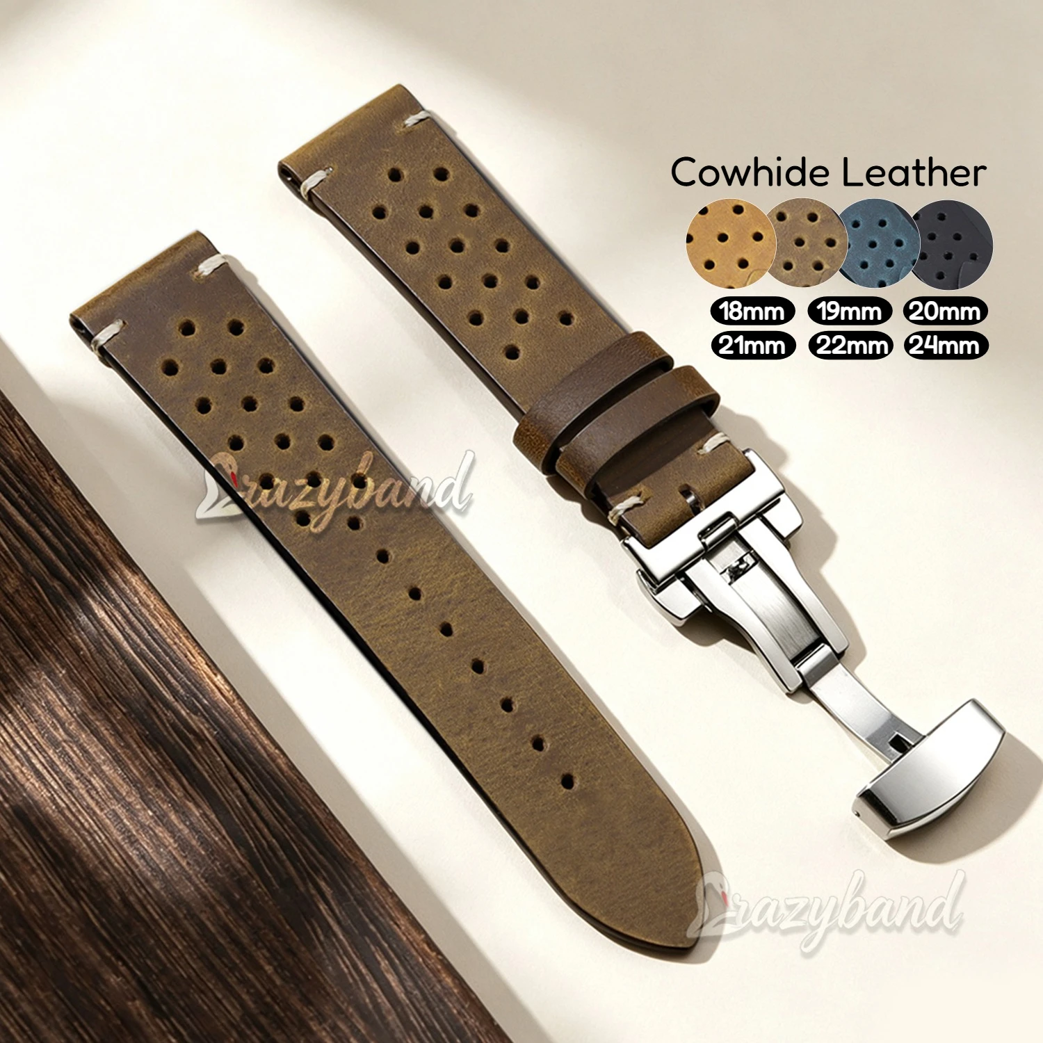 Elegant Handmade Leather Watch Band - Premium Cowhide in Brown & Black