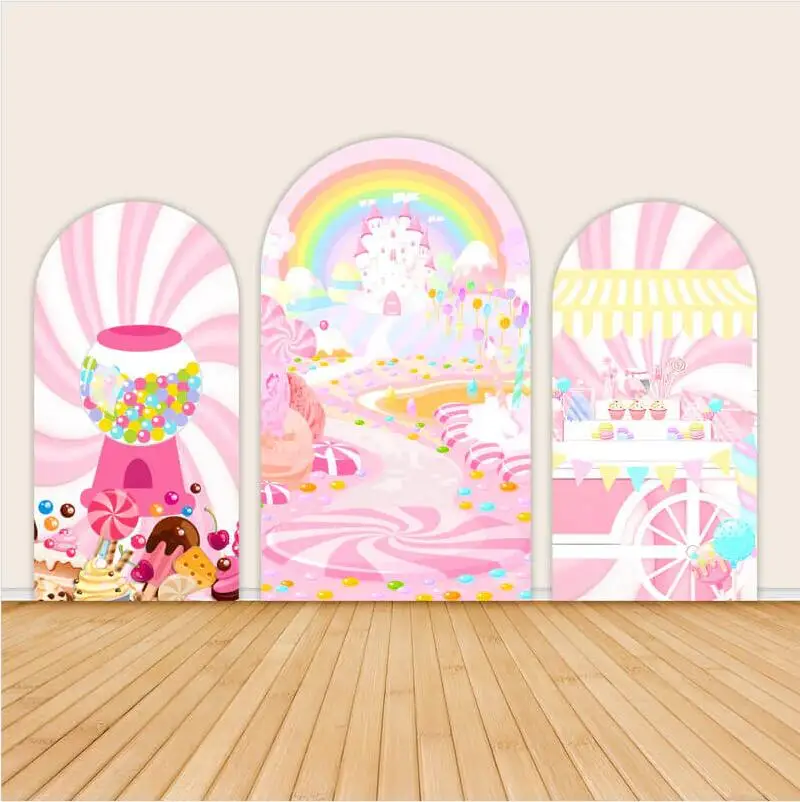 

Candyland Rainbow Castle Baby Shower Arch Backdrop Cover Double Sided Birthday Party Decorations Chiara Wall Arched Background