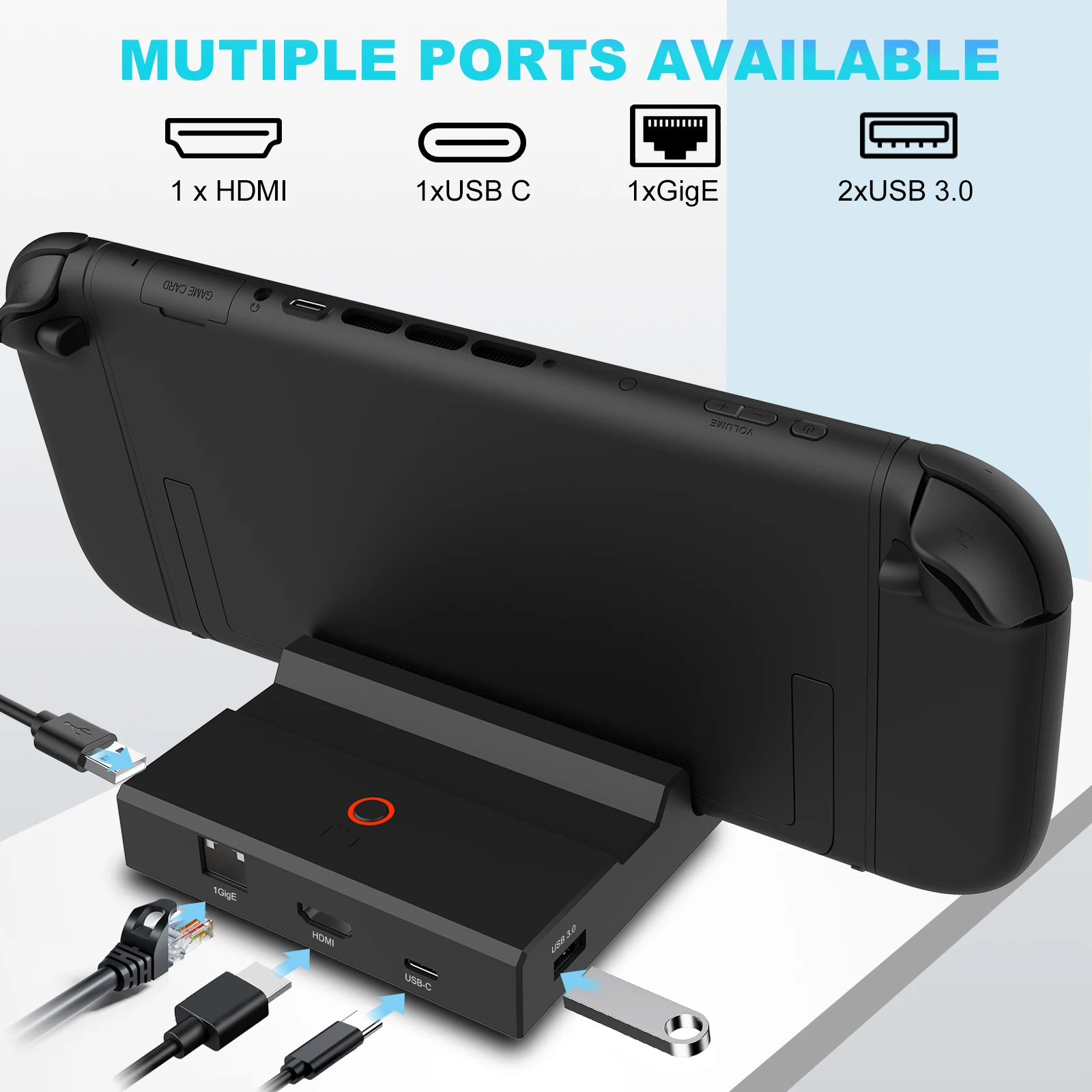 스위치 2용 TV 도킹 스테이션 RCW308, FHD 포트가 있는 휴대용 충전 스탠드, 추가 USB 3.0 포트 2개, 4K HD 디스플레이