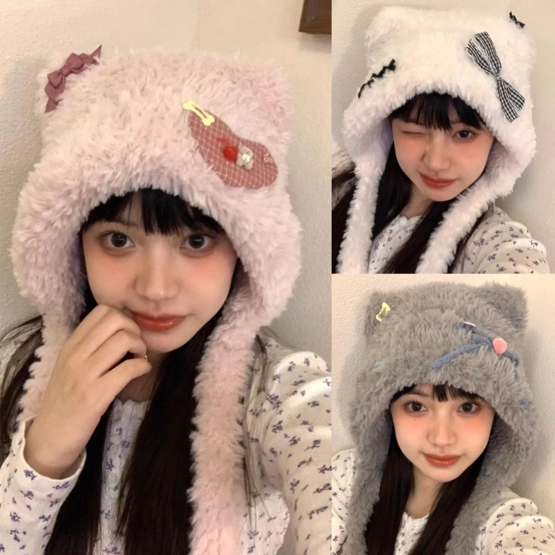 

Large Bear Hat for Winter Furry Ears Cartoon Bear for Hot Girls 2000s Girls