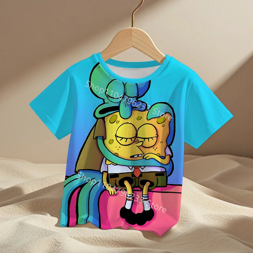 cute cartoon Spongebobs Baby Clothing Outdoor Clothes Boy Girl Child Men's women's Tshirts Children adult Parent child T shirts