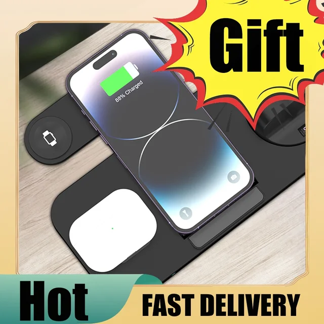 6-in-1 Foldable Fast Wireless Charging Station Fast Magnetic Charging Stand Dock 15W Fast Wireless Charger for  Devices 1