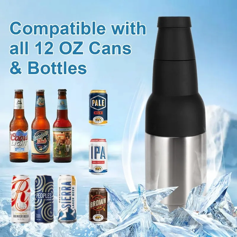 1PCS 12oz 3 in 1 Beer Bottle and Can Cooler Double Walled Stainless Steel Beer Bottle Cooler Vacuum Insulated Can Gifts for Men