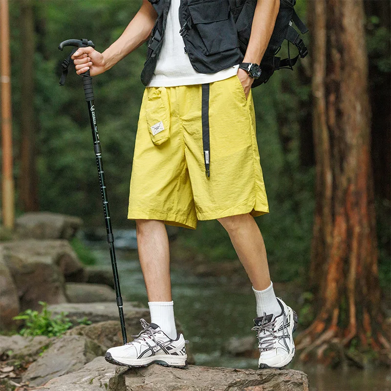 Summer Men's Clothing Solid Color High Waisted Pockets Elastic Casual Loose Cargo Sweatpants Knee Pants Preppy Style Shorts 4