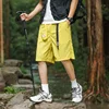 Summer Men's Clothing Solid Color High Waisted Pockets Elastic Casual Loose Cargo Sweatpants Knee Pants Preppy Style Shorts 4