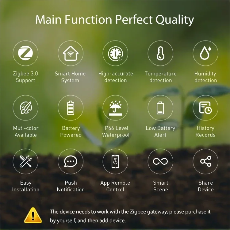 Tuya Smart Zigbee Soil Temperature And Humidity Monitor Sensor Waterproof Thermo