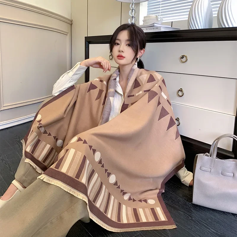 

Новый роскошный шарф-накидка INS, женские теплые шарфы, шарфы, толстый женский плед с кисточками, зимняя шаль из пашмины, искусственный шейный платок