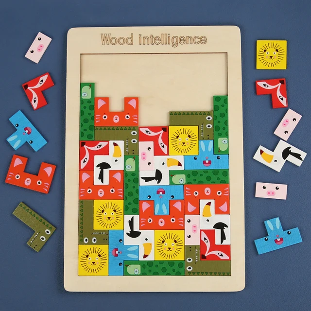 1PC Wooden Block Puzzle Versatile Animal Intelligence Block Puzzle Game Traffic 3D Puzzle Board Children's Education Puzzle Toys 5