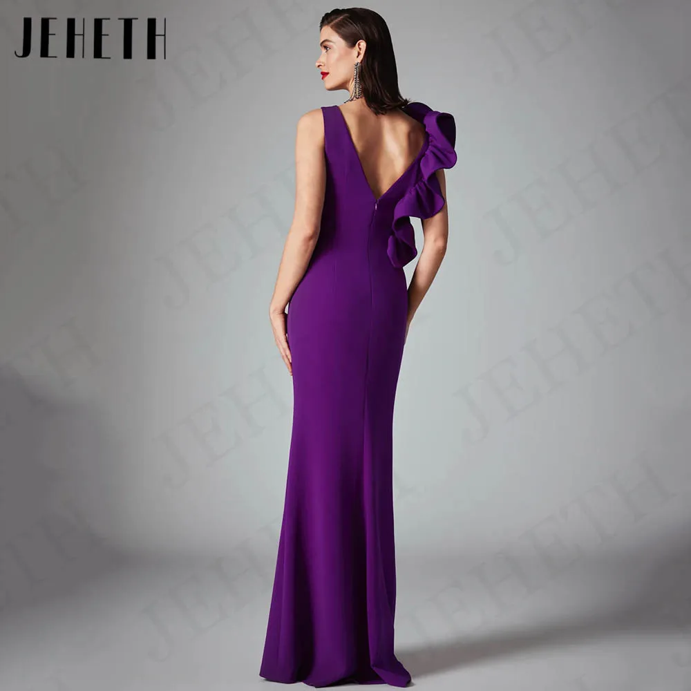JEHETH Purple Mermaid Evening Dresses for Woman Saudi Arabia Sleeveless Wedding Guest Dress Floor Length Customized فساتين سهرة 2