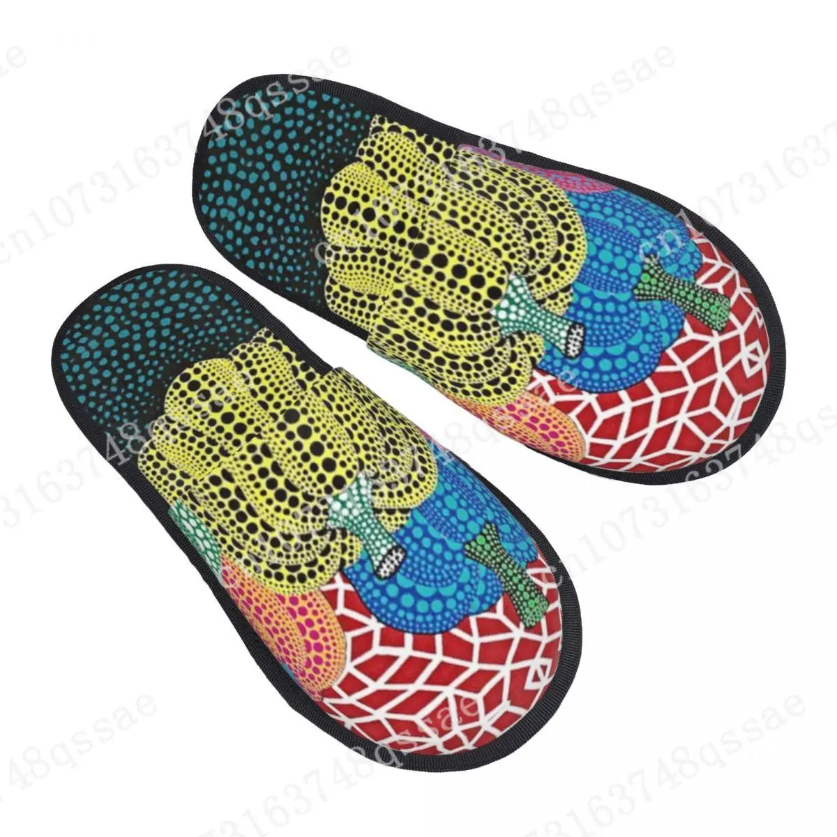 Custom Women Three Polkadot Pumpkin Art House Pantofole Cozy Warm Yayoi Kusama Memory Foam Fluffy Slipper Indoor Outdoor Shoes