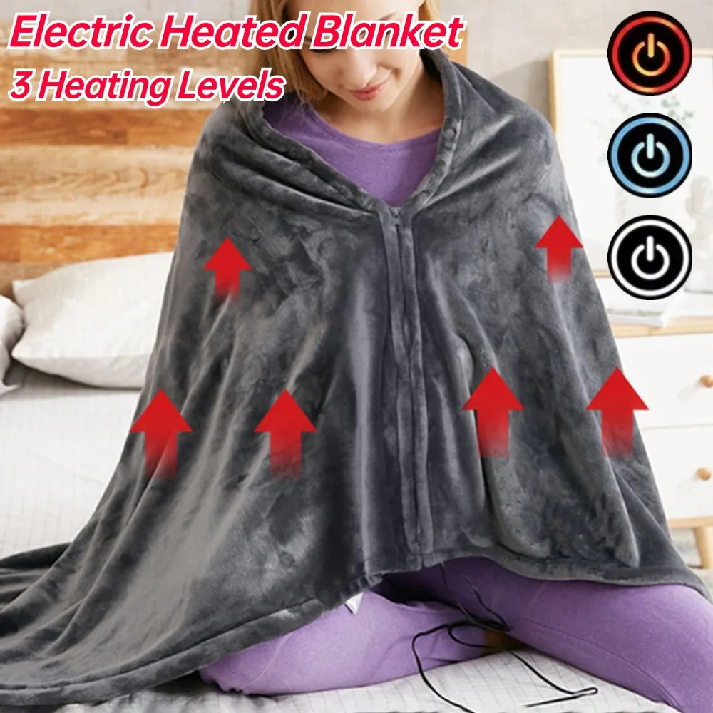 USB Electric Heated Blanket Coral Velvet 3 Heating Levels Body Warmer Shawl Throw Blanket Thermal Winter Quickly Heated Cape Pad