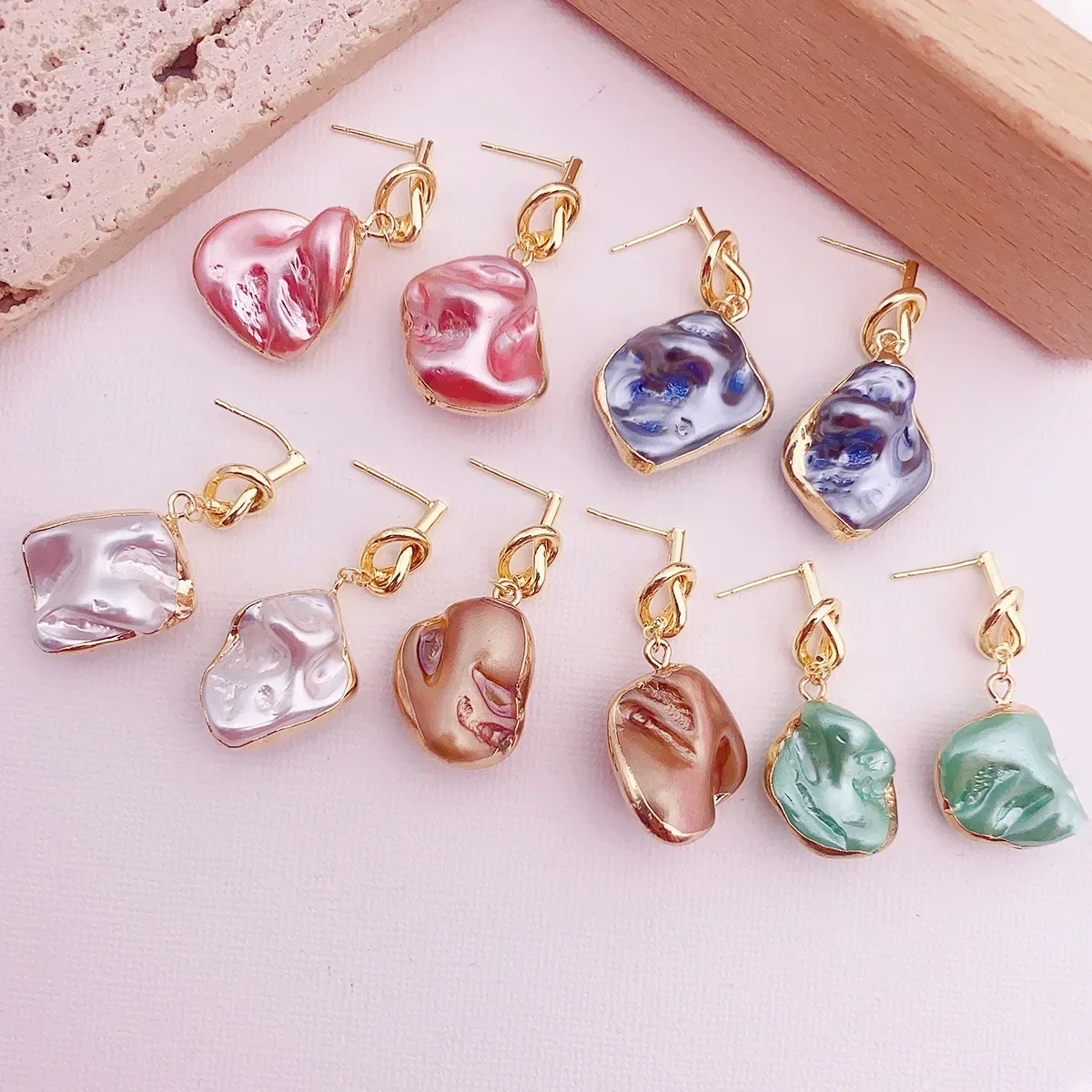 Minar Unique Design Irregular Baroque Pearl Long Drop Earrings for Women Gold Color Metal Geometric Dangle DEarrings Oorbellen hoop earrings