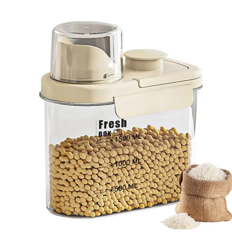 

Flour Storage Container Food Grade Sealed Storage Box Portable Space Saving Household Food Storage with Measuring Cup for Beans