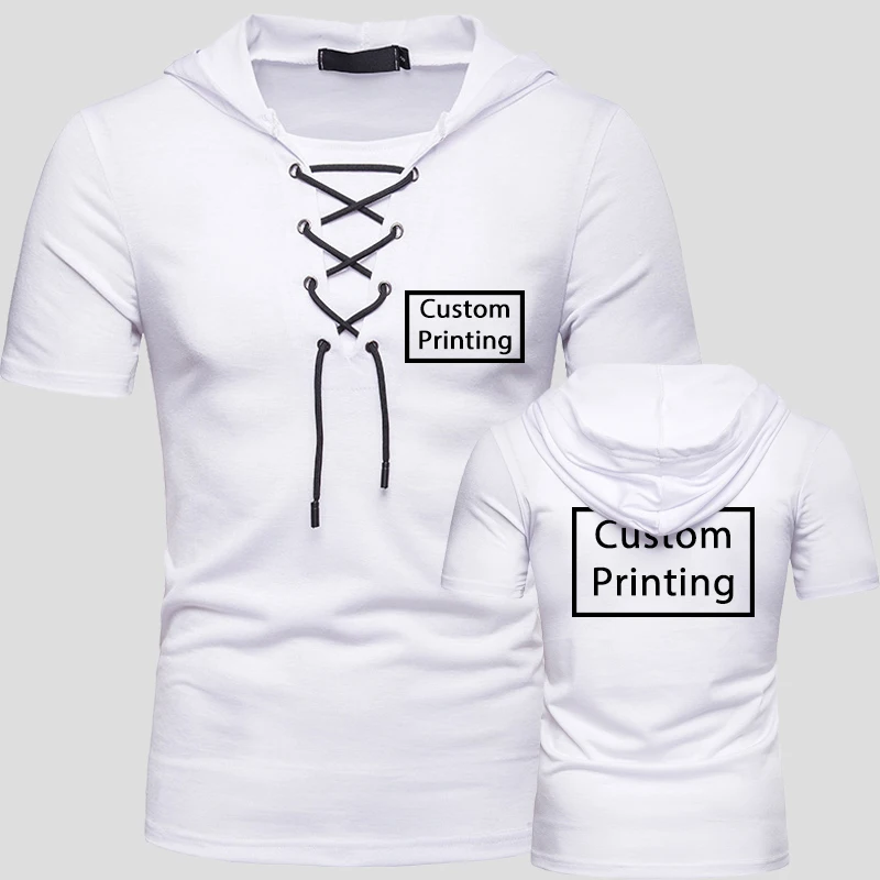 

Custom Logo Custom Pattern T-shirt Mens Hooded Shirt Summer Short Sleeve Slim Tops Personality Hip Hop Cool Shirt